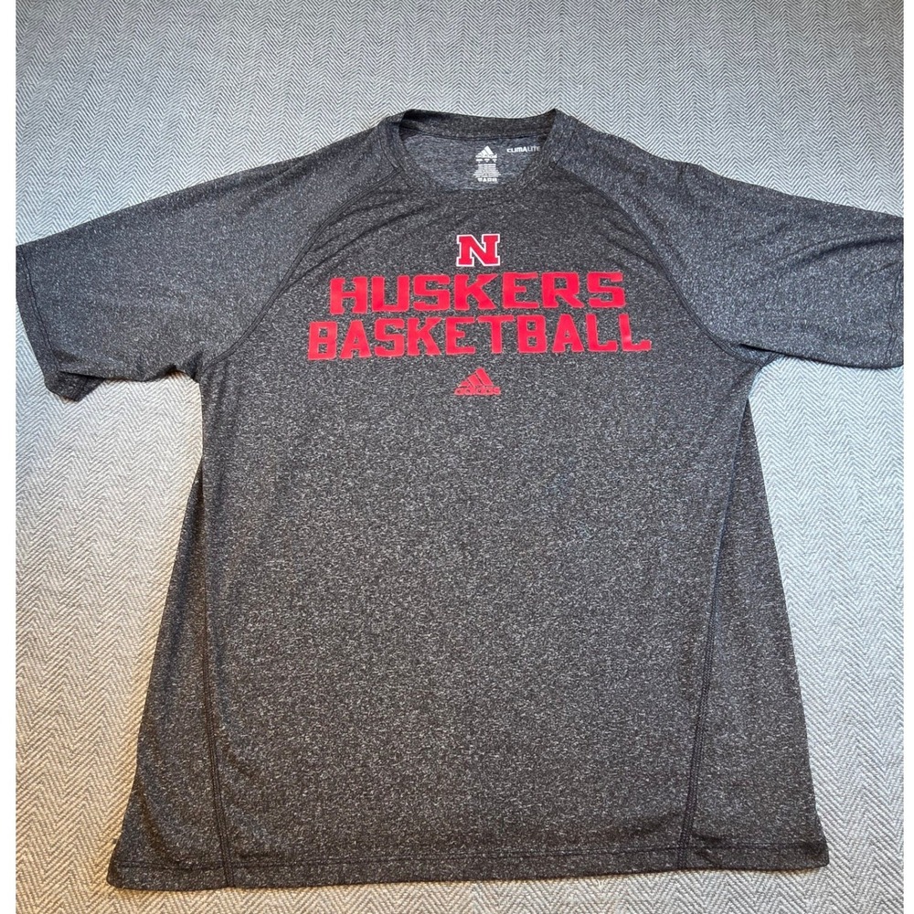 Adidas Nebraska Huskers Basketball Climalite Shirt Mens Large Gray Heather Tee